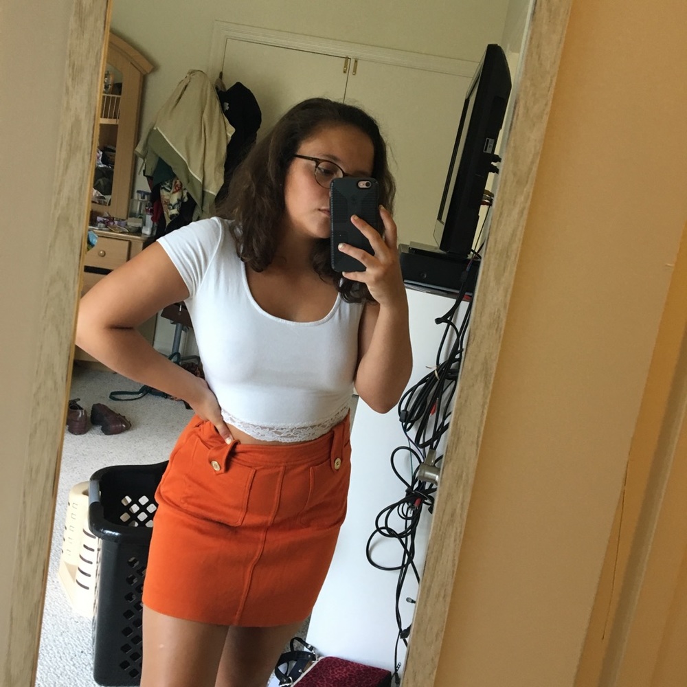 burnt orange mini skirt with pockets